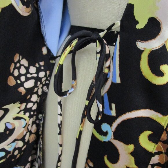 Long Wrap Lingerie Robe Provencial Paisley Print Black - Picture 7 of 10